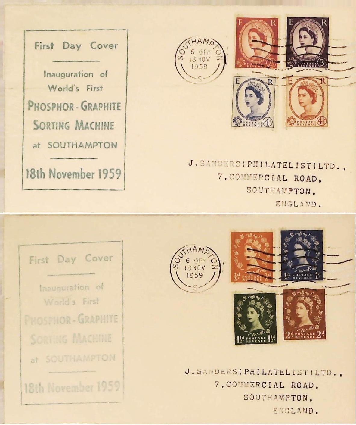 1959 -Phosphor Graphite Wildings F D C -Southampton Postmark